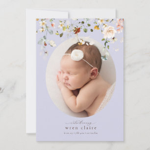 Simple Pastel Purple Floral Birth Announcement