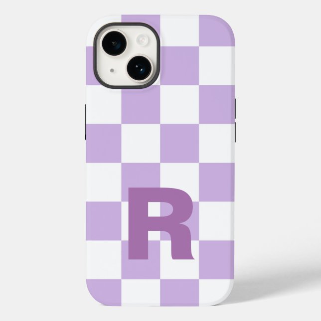 Simple Pastel Purple Lilac Chequered Monogram Case-Mate iPhone Case (Back)