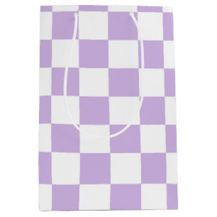 Simple Pastel Purple Lilac & White Chequered   Medium Gift Bag