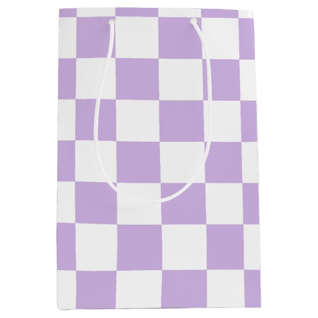 Simple Pastel Purple Lilac & White Chequered   Medium Gift Bag (Front)
