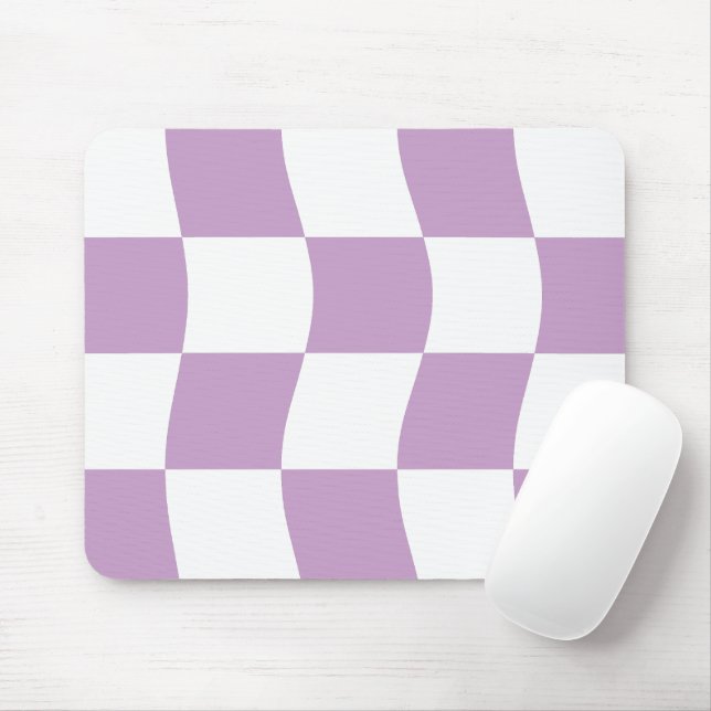 Simple Pastel Purple White Wavy Check Pattern Mouse Mat (With Mouse)