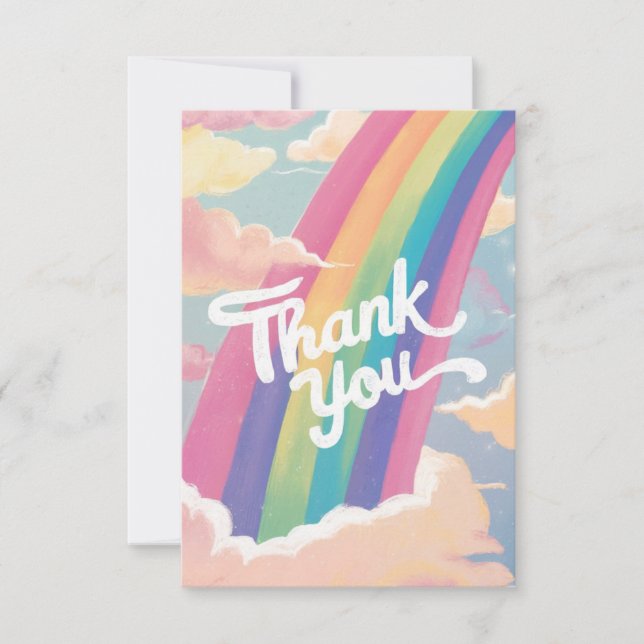 Simple Pastel Rainbow and Clouds Thank You Card (Front)