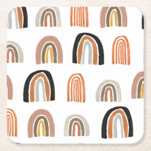 Simple Pastel Rainbow Kids Style Square Paper Coaster