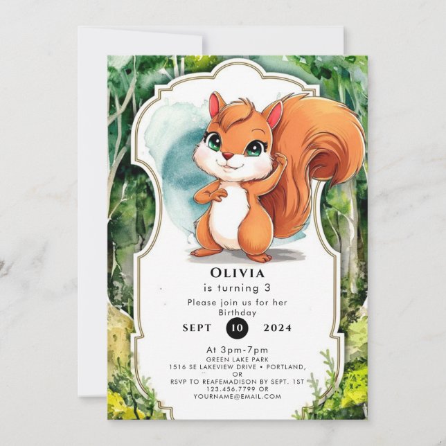 Simple Pastel Squirrel Birthday Invitation (Front)
