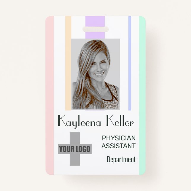 Simple Pastel Stripes Lines Logo Barcode Template  ID Badge (Front)