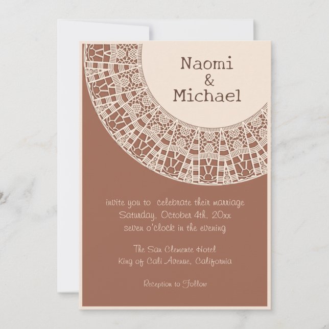 Simple Pastel Terracotta with Lace Wedding Invitation (Front)