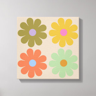 Simple Pastel Vintage Flower Pattern Canvas Print
