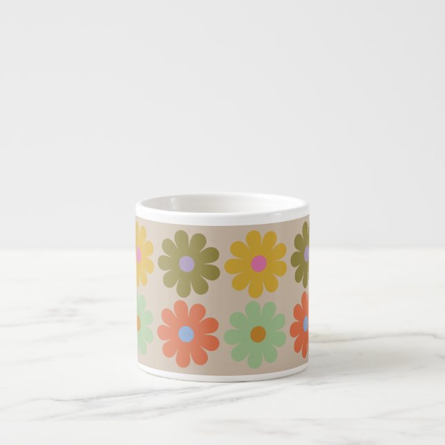 Simple Pastel Vintage Flower Pattern Espresso Cup (Front)