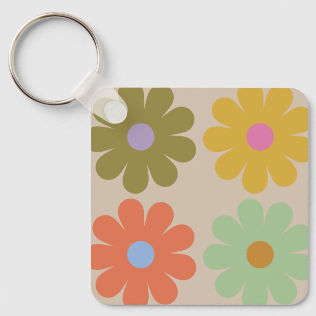 Simple Pastel Vintage Flower Pattern Key Ring (Front)
