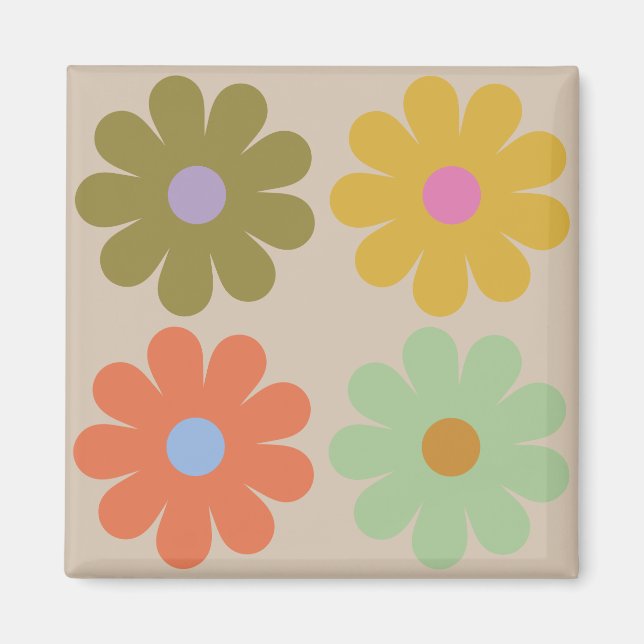 Simple Pastel Vintage Flower Pattern Magnet (Front)