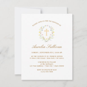 Simple Pastel Wildflowers Wreath Baptism Invitation