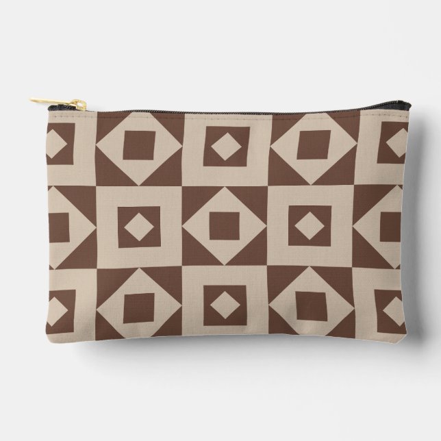 Simple Patch Brown Cream Print Cut Sew Small Accessory Pouch (Front)
