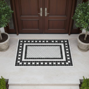 Simple Pattern Black and White Tile Design Doormat