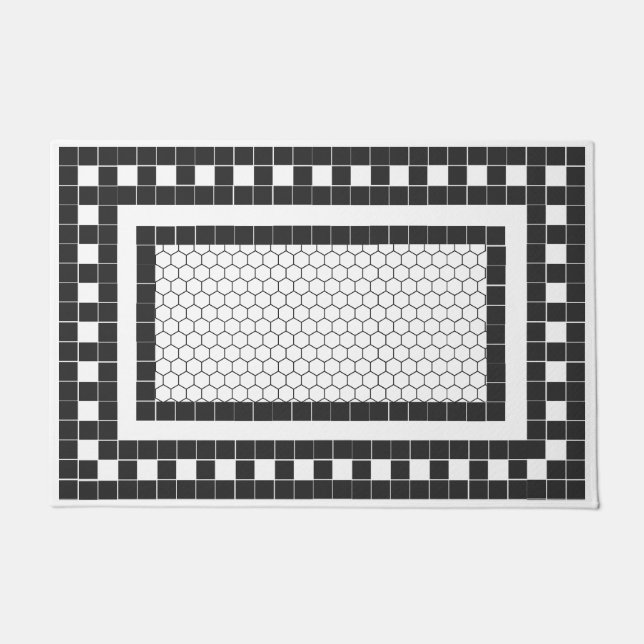 Simple Pattern Black and White Tile Design Doormat (Front)