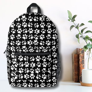Simple Pattern Black White Pet Dog Paw Print Printed Backpack
