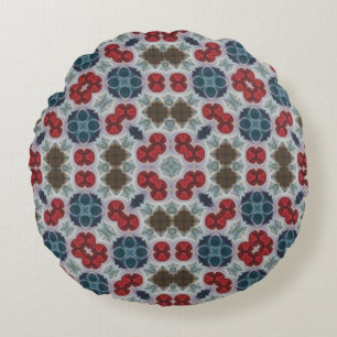 Simple Pattern Red, Blue, Green on Grey Round Cushion