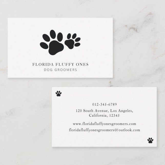 Simple Paw Print Dog Groomer Business Card (Front/Back)