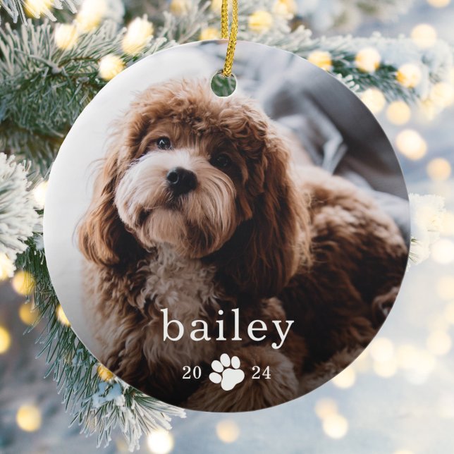 Simple Paw Print Dog Photo Christmas Ceramic Tree Decoration (Creator Uploaded)