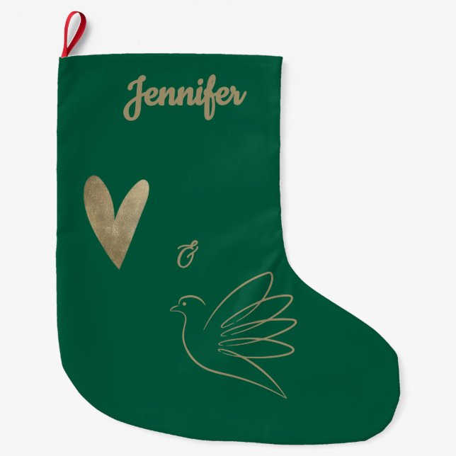 Simple Peace & Love Dove Photo Christmas Card Large Christmas Stocking (Front)