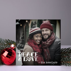 Simple Peace & Love Handwritten Photo Holiday Card