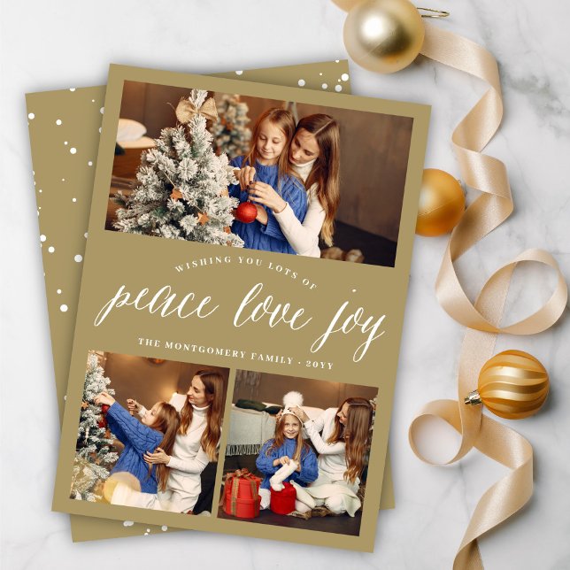 Simple Peace Love Joy Script Holiday Photo Card (Creator Uploaded)