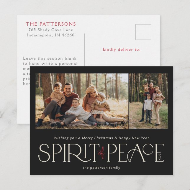 Simple Peace Photo Black Red Holiday Postcard (Front/Back)