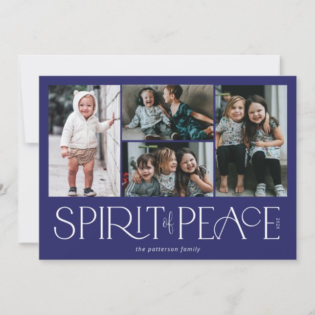 Simple Peace Photo Hanukkah Blue Holiday Card (Front)