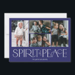 Simple Peace Photo Hanukkah Blue Holiday Card<br><div class="desc">These simple holiday photo greeting cards feature the greeting,  “Spirit of Peace, ” in large white letters on a royal blue background with placeholders to add four of your favourite photos,  family name & the year.</div>