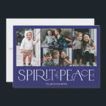 Simple Peace Photo Hanukkah Blue Holiday Card<br><div class="desc">These simple holiday photo greeting cards feature the greeting,  “Spirit of Peace, ” in large white letters on a royal blue background with placeholders to add four of your favourite photos,  family name & the year.</div>