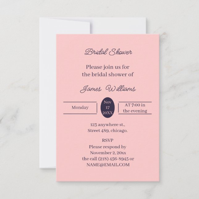 Simple Peach Customised Bridal Shower Invitation (Front)