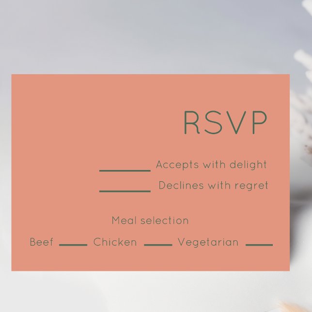 Simple Peach & Green Mid Century Modern Wedding RSVP Card (Creator Uploaded)