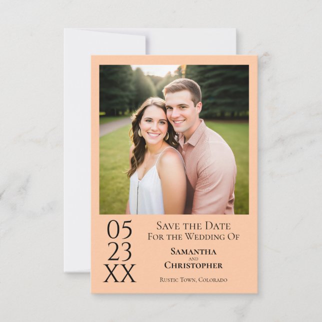 Simple Peach Modern Minimal Photo Wedding Save The Date (Front)
