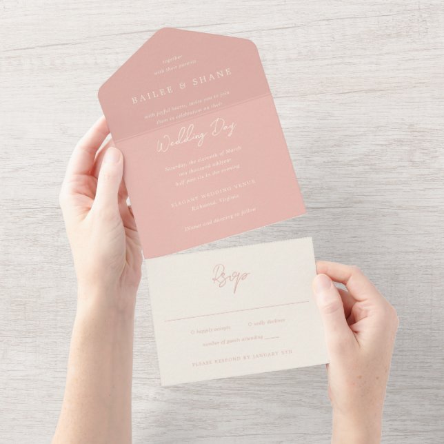 Simple Peach Modern Wedding All In One Invitation (Tearaway)