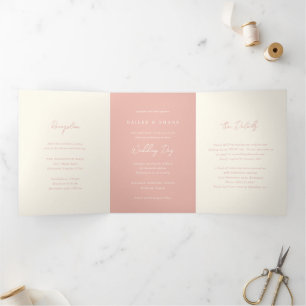 Simple Peach Modern Wedding Tri-Fold Invitation