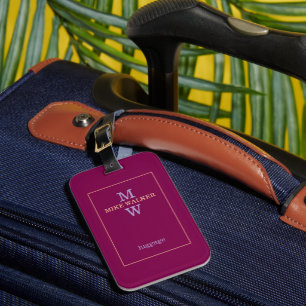 Simple peach / pale purple Monogram on wine  Luggage Tag