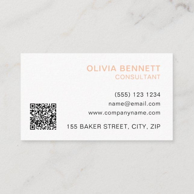 Simple peach QR code Business Card (Back)
