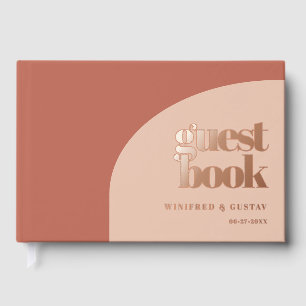 Simple Peach Terracotta Rose gold foil wedding Guest Book