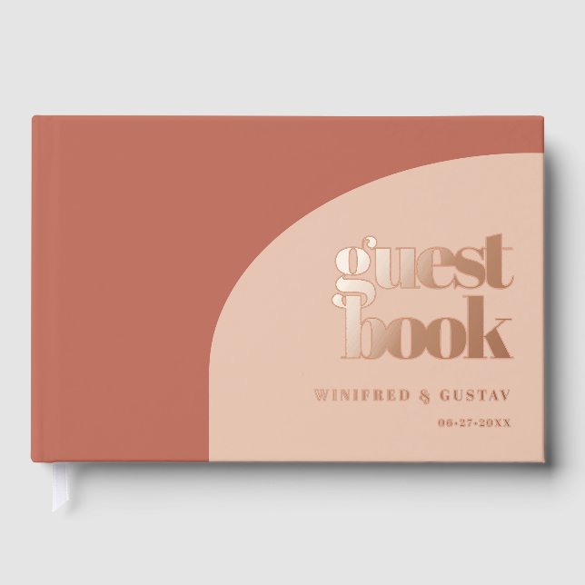 Simple Peach Terracotta Rose gold foil wedding Guest Book (Front)