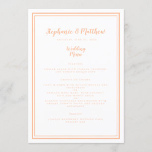 Simple Peach Wedding Dinner Menu Guest Place Card
