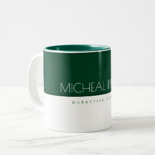Simple Pear Green Custom monogram Name and Job Two-Tone Coffee Mug