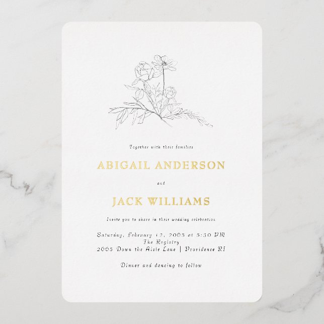 Simple Pencil Botanical Wedding II Gold (Front)