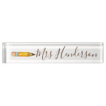 Simple pencil teachers gift name plate