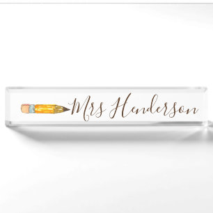 Simple pencil teachers gift name plate