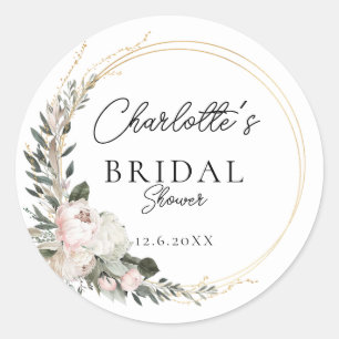 Simple, peony, eucalyptus, Bridal Shower     Classic Round Sticker