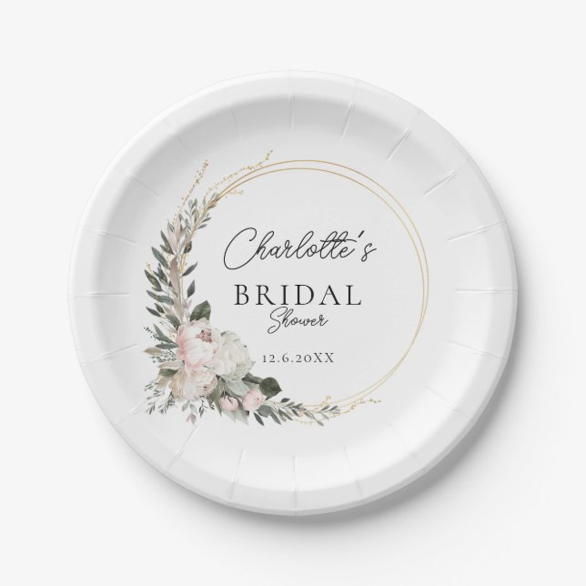Simple, peony, eucalyptus, Bridal Shower     Paper Plate (Front)