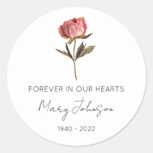 Simple Peony Memorial Classic Round Sticker