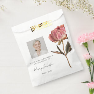 Simple Peony Photo Funeral Seed Favour Bags