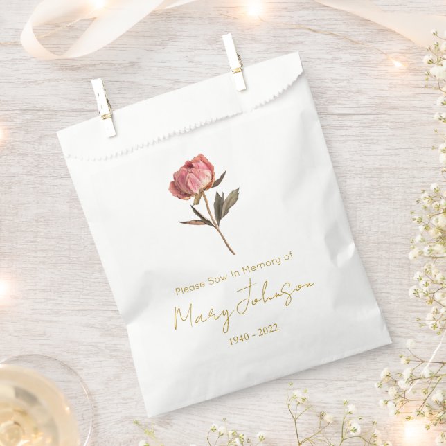 Simple Peony Seed packet Funeral  Favour Bags (Clipped)