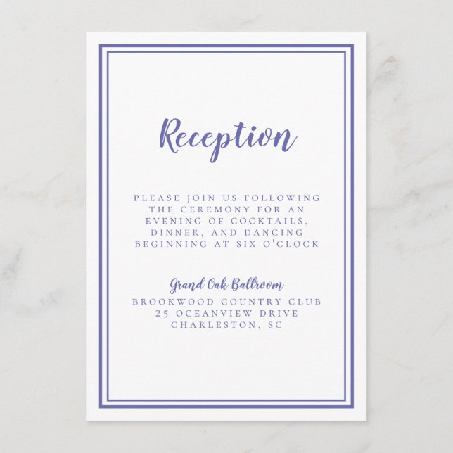 Simple Periwinkle Blue Wedding Reception Enclosure Card (Front)