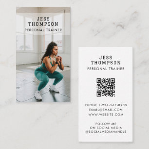 Simple Personal Trainer Fitness Photo QR Code Business Card